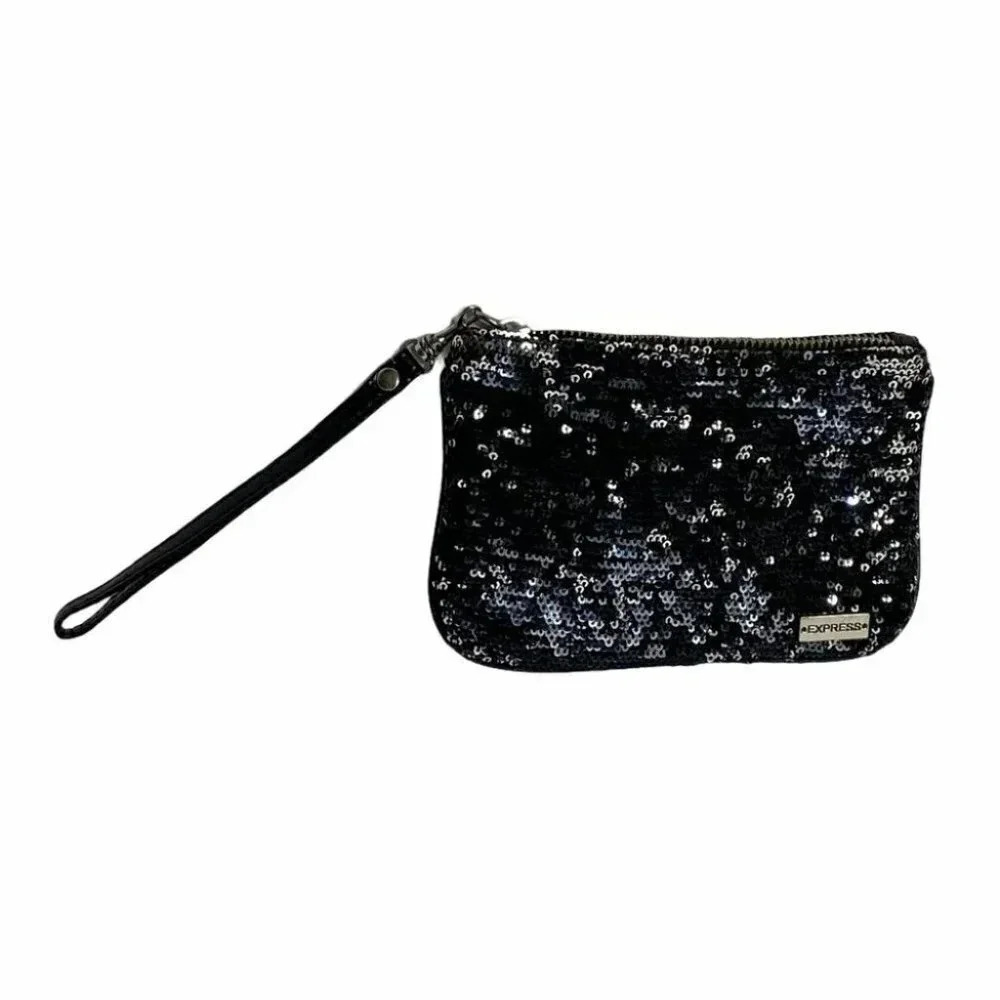 Express sequined‎ black silver wristlet